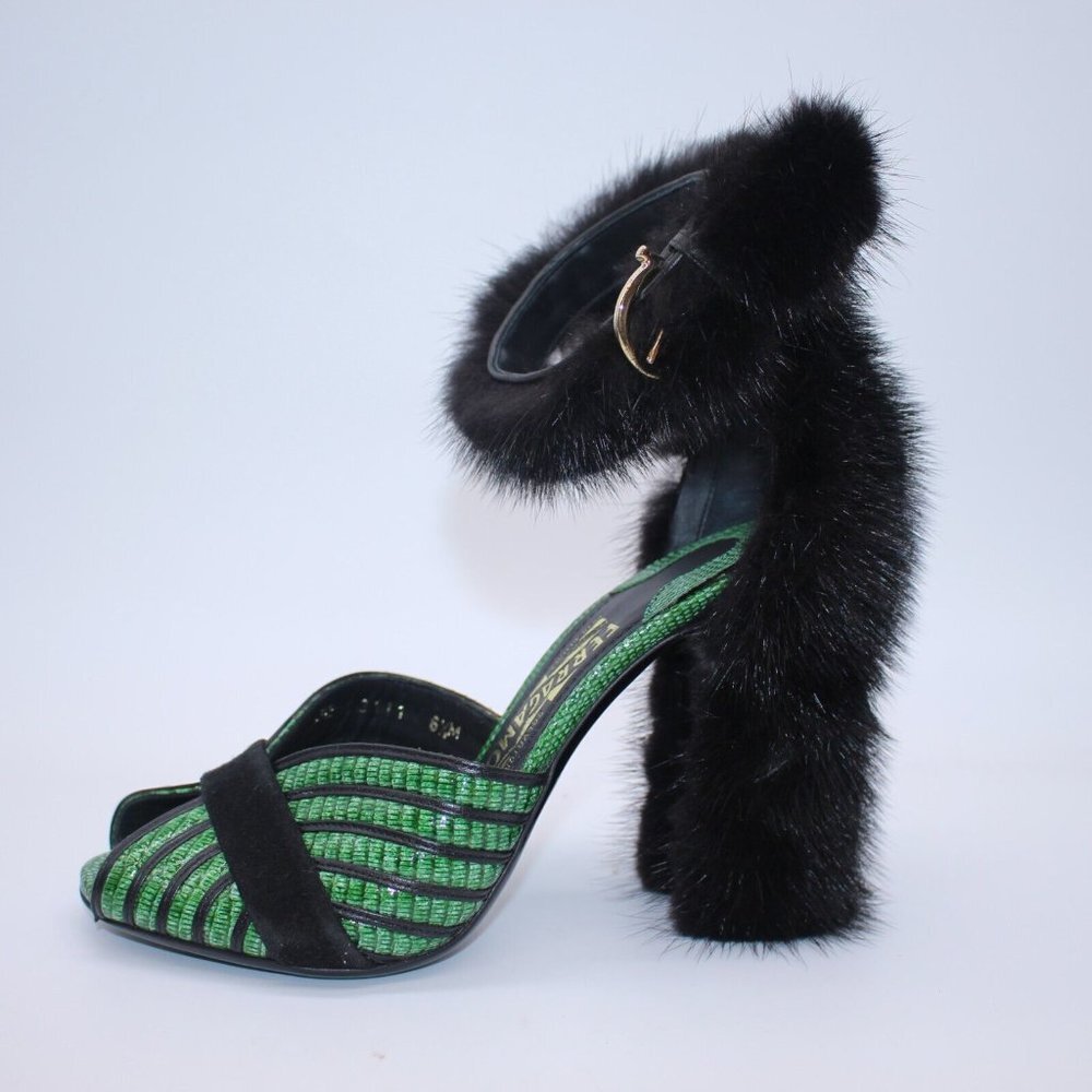 Salvatore Ferragamo FATA Reptile-Effect Leather Sandals Mink Pumps $1,500 6.5 M - Picture 3 of 11
